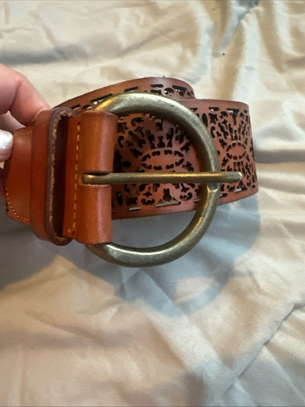 J.Jill brown leather  laser-cut floral belt Size M/L